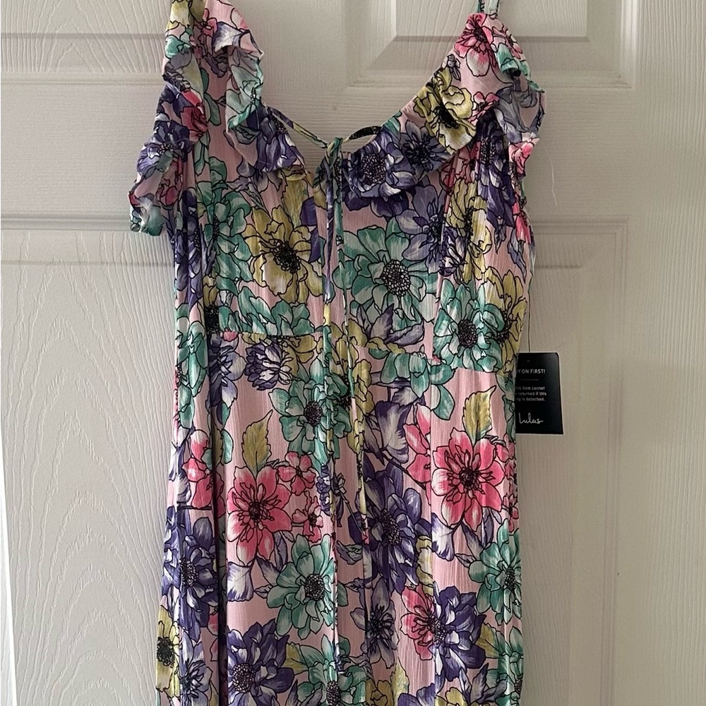 Lulus brand new Floral Ruffle Maxi Dress - pastel pink size L- summer dress